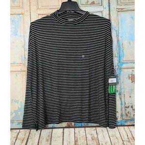Eddie Bauer Womens Size 2XL Black White Striped Soft Layer Mock Neck T Shirt